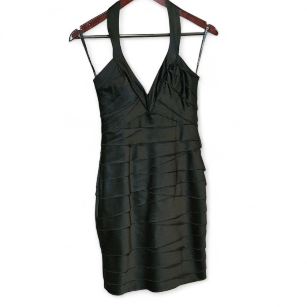 Bebe Black Bandage Halter Bodycon Dress Plunging V Neck Mini XS - Picture 2 of 9